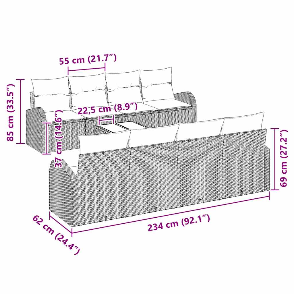 Tuin Sofa Set Zwart 55 x 55 x 37 cm poly rattan is nu te koop bij PeponiXL, paradijselijk wonen!