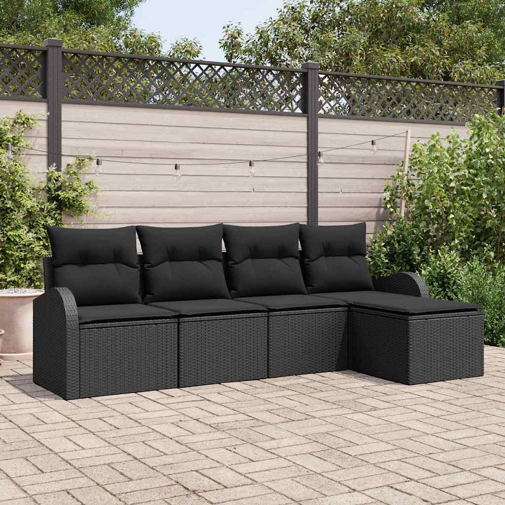 Tuin Sofa Set 5 pcs Zwart poly rattan is nu te koop bij PeponiXL, paradijselijk wonen!