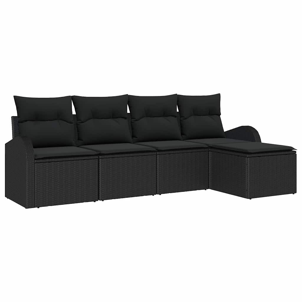Tuin Sofa Set 5 pcs Zwart poly rattan is nu te koop bij PeponiXL, paradijselijk wonen!