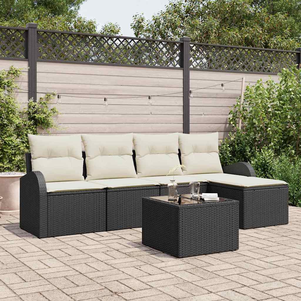 Tuin Sofa Set met kussen 6 pcs Zwart Poly riet is nu te koop bij PeponiXL, paradijselijk wonen!