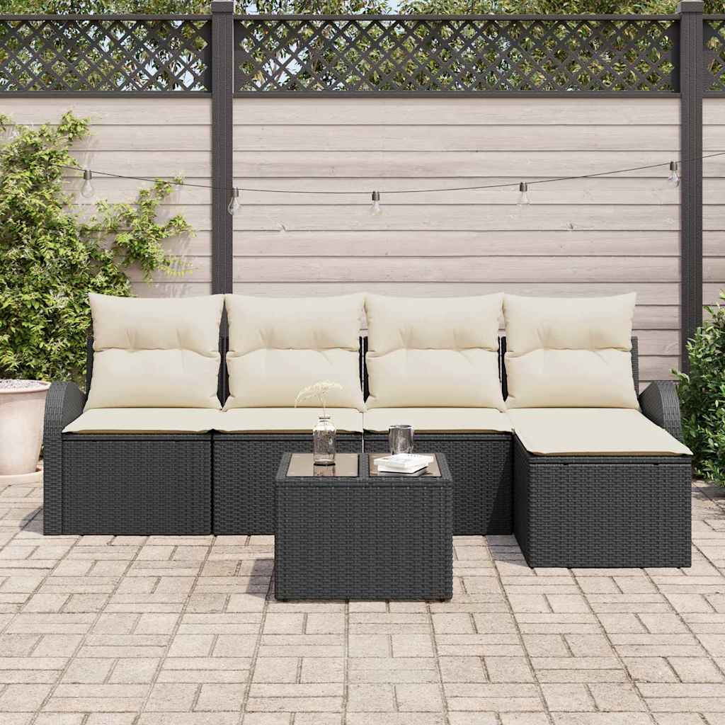 Tuin Sofa Set met kussen 6 pcs Zwart Poly riet is nu te koop bij PeponiXL, paradijselijk wonen!