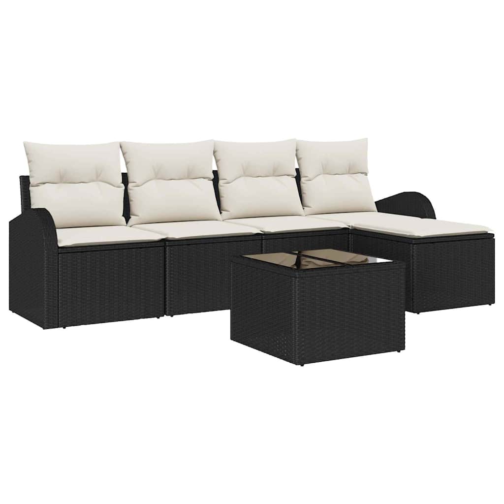 Tuin Sofa Set met kussen 6 pcs Zwart Poly riet is nu te koop bij PeponiXL, paradijselijk wonen!