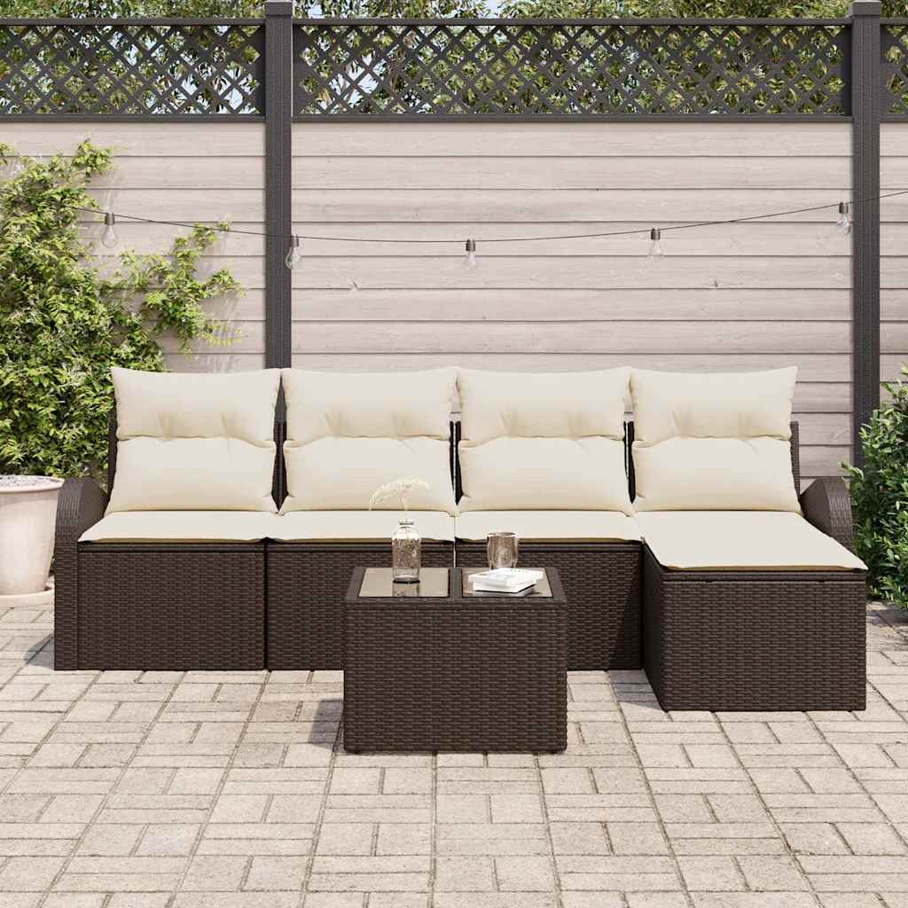 Tuin Sofa Set met kussen 6 pcs Bruin Poly riet is nu te koop bij PeponiXL, paradijselijk wonen!
