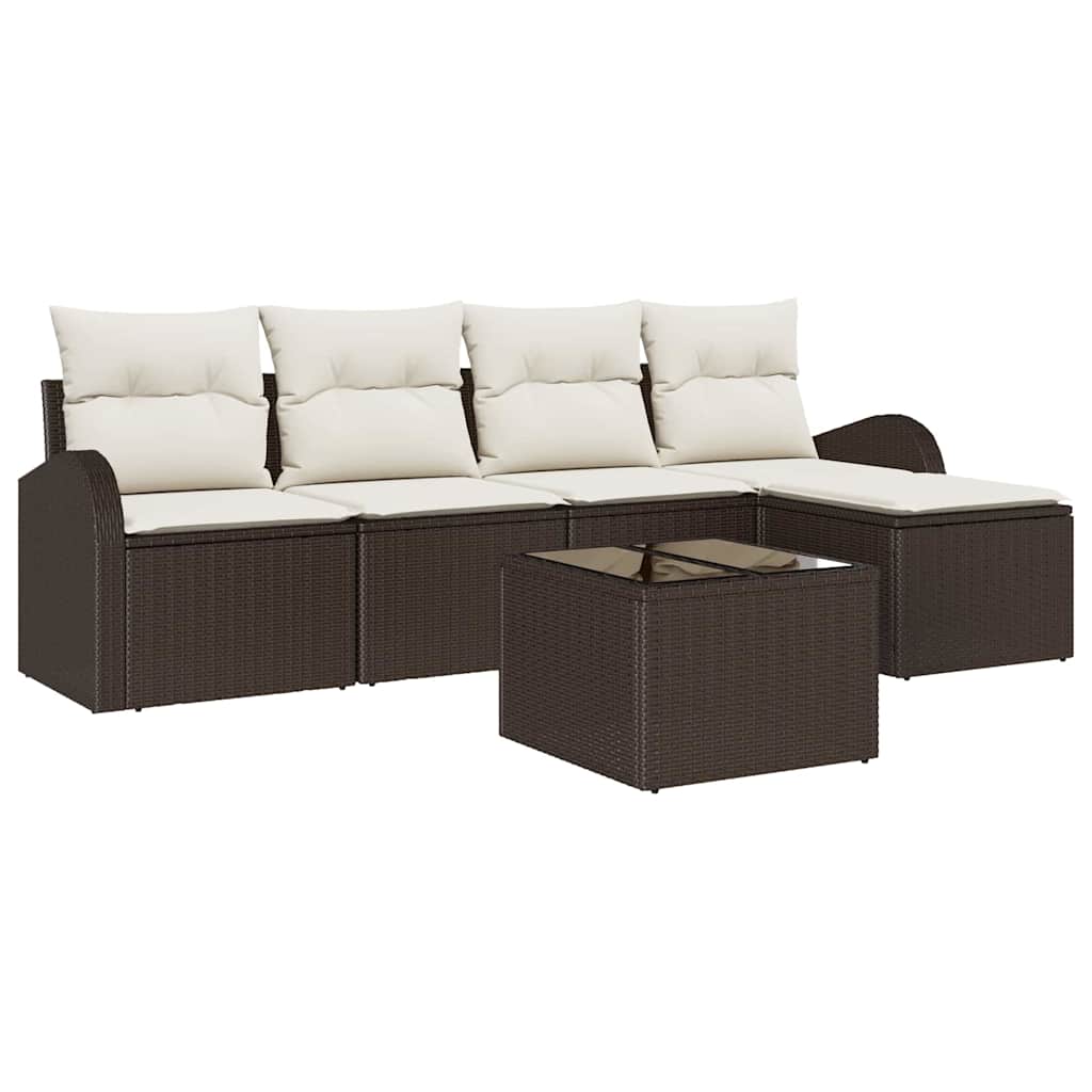 Tuin Sofa Set met kussen 6 pcs Bruin Poly riet is nu te koop bij PeponiXL, paradijselijk wonen!