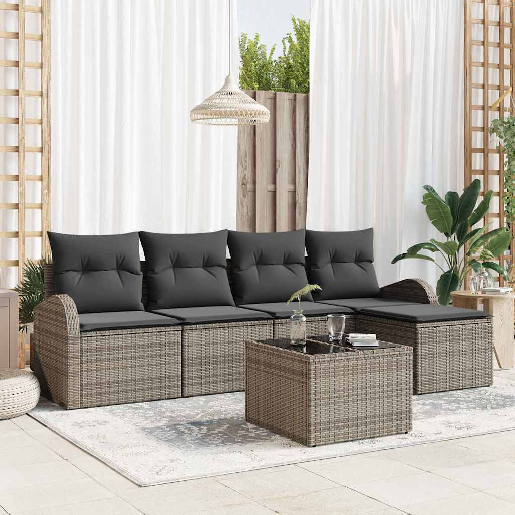 Tuin Sofa Set 6 pcs Grijs poly rattan is nu te koop bij PeponiXL, paradijselijk wonen!