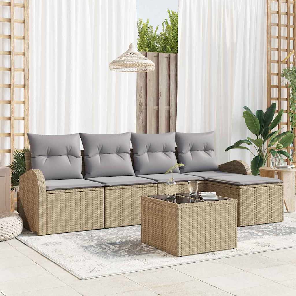 Tuin Sofa Set 6 pcs Beige poly rattan is nu te koop bij PeponiXL, paradijselijk wonen!
