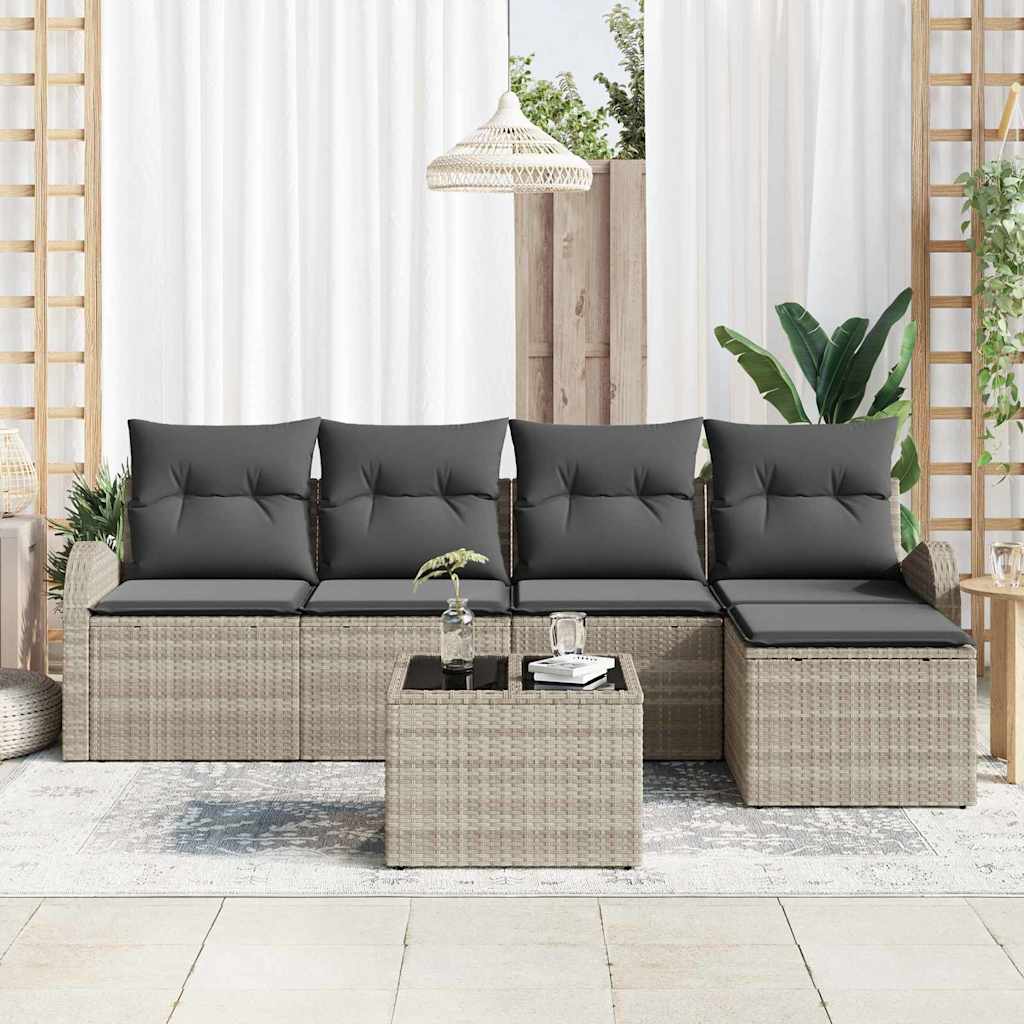 Tuin Sofa Set 6 pcs Lichtgrijs poly rattan is nu te koop bij PeponiXL, paradijselijk wonen!