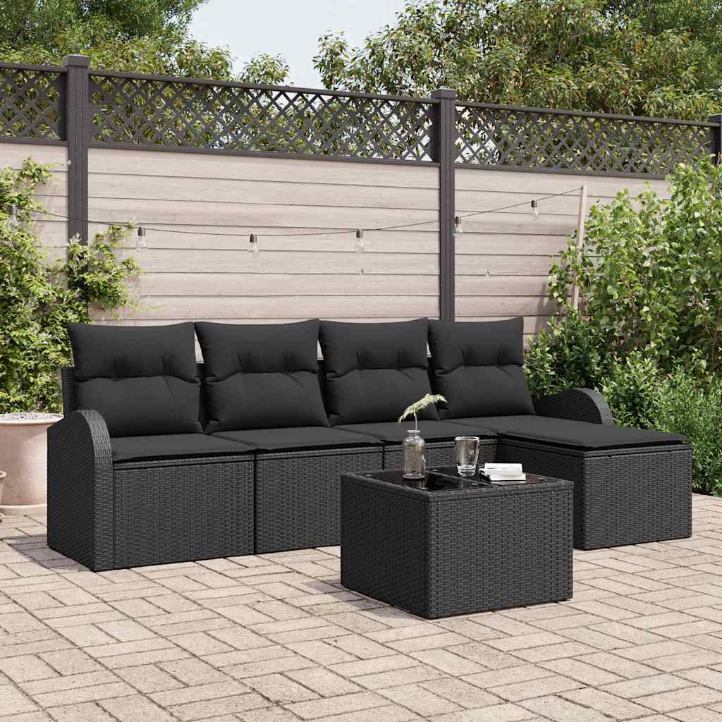 Tuin Sofa Set 6 pcs Zwart poly rattan is nu te koop bij PeponiXL, paradijselijk wonen!