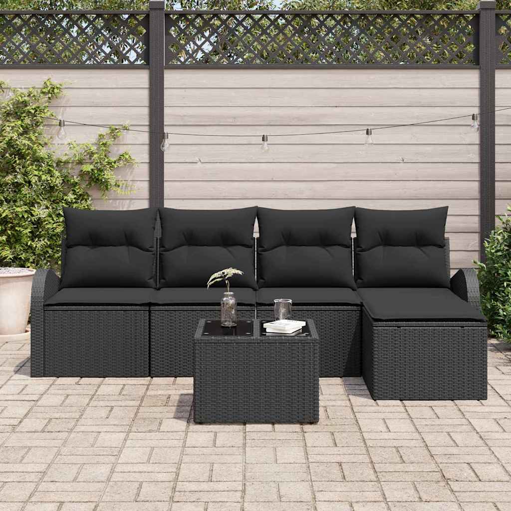 Tuin Sofa Set 6 pcs Zwart poly rattan is nu te koop bij PeponiXL, paradijselijk wonen!