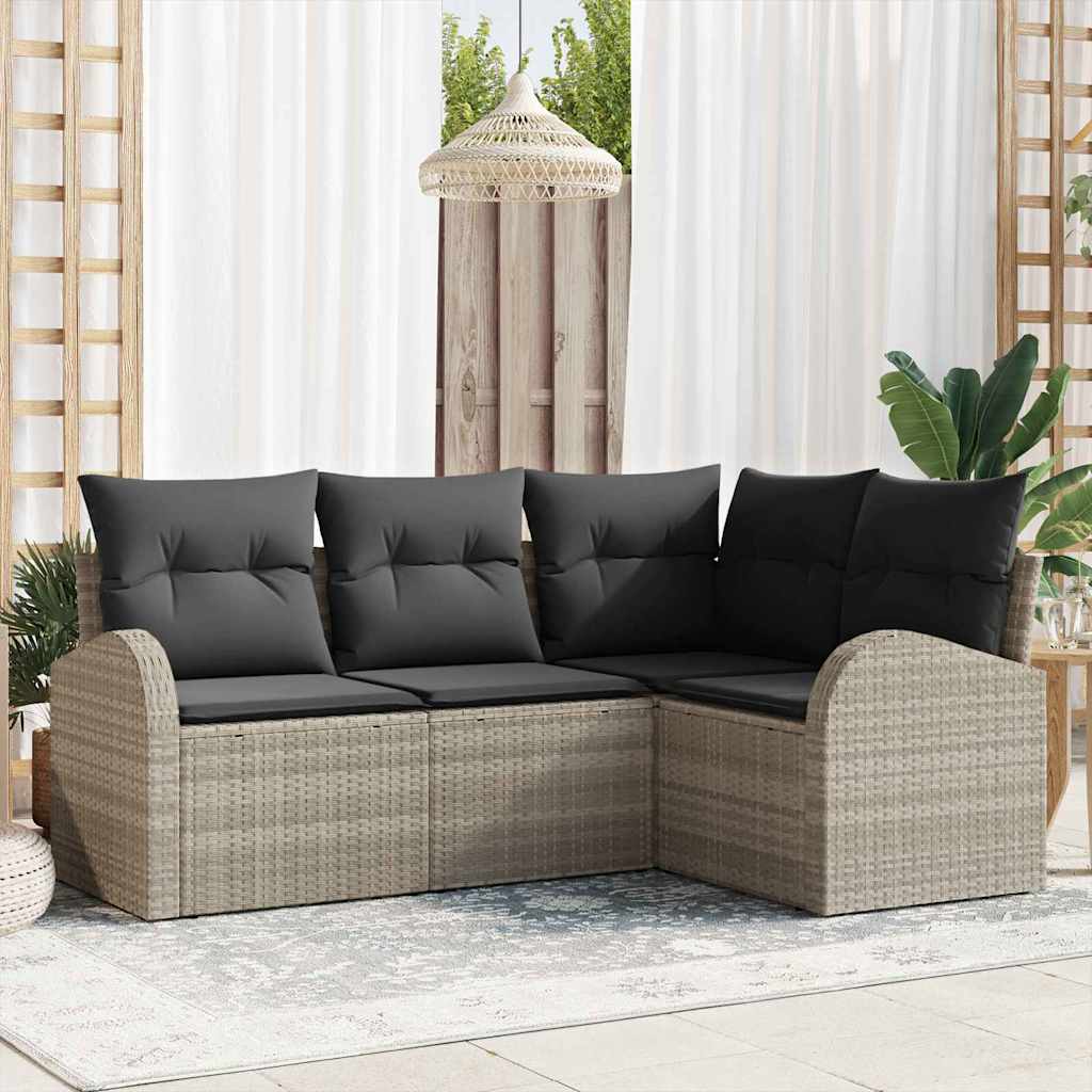 Tuin Sofa Set 4 pcs Lichtgrijs poly rattan is nu te koop bij PeponiXL, paradijselijk wonen!