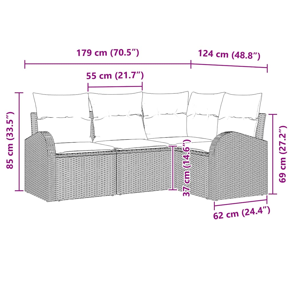 Tuin Sofa Set 4 pcs Lichtgrijs poly rattan is nu te koop bij PeponiXL, paradijselijk wonen!