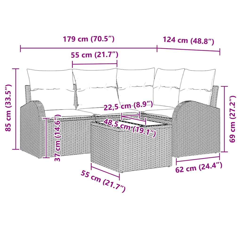 Tuin Sofa Set Bruin poly rattan is nu te koop bij PeponiXL, paradijselijk wonen!