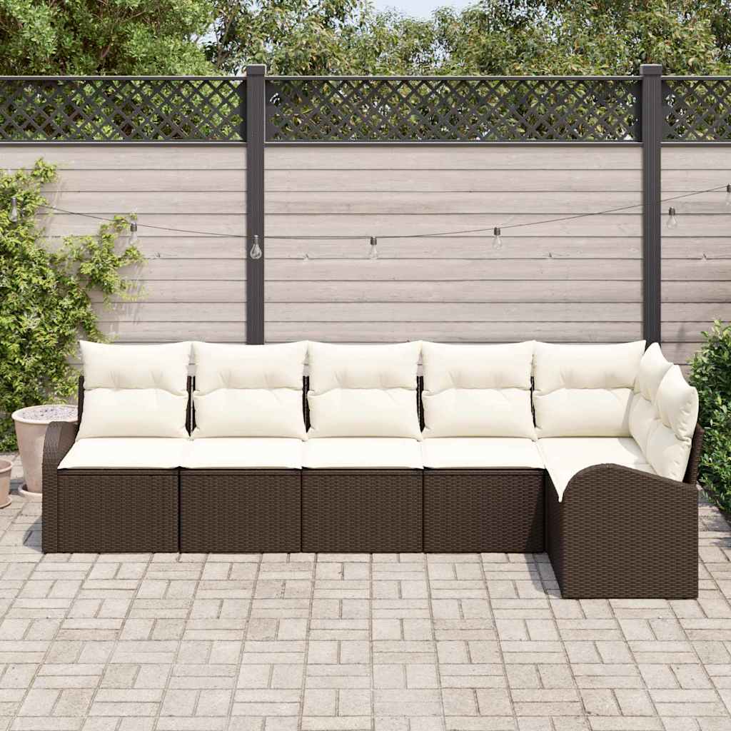 Tuin Sofa Set met kussen 6 pcs Bruin Poly riet is nu te koop bij PeponiXL, paradijselijk wonen!