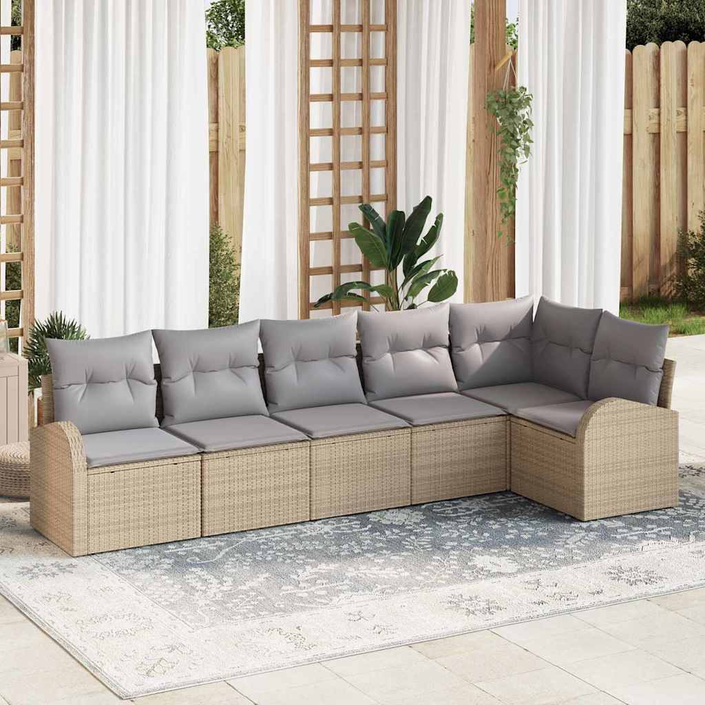 Tuin Sofa Set met kussen 6 pcs Beige Poly riet is nu te koop bij PeponiXL, paradijselijk wonen!