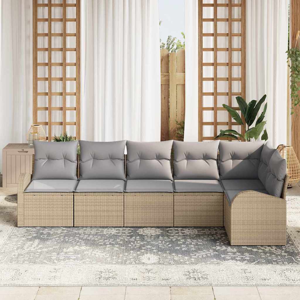Tuin Sofa Set met kussen 6 pcs Beige Poly riet is nu te koop bij PeponiXL, paradijselijk wonen!