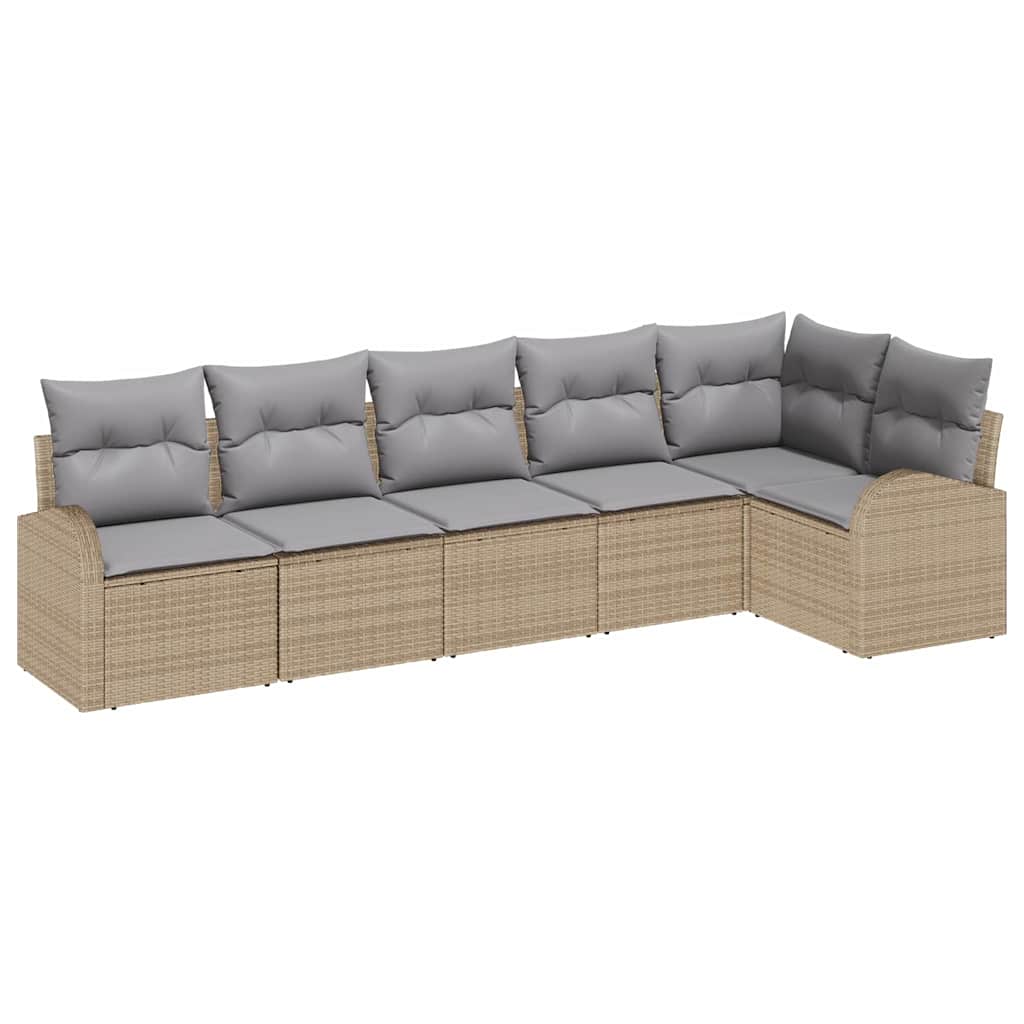 Tuin Sofa Set met kussen 6 pcs Beige Poly riet is nu te koop bij PeponiXL, paradijselijk wonen!
