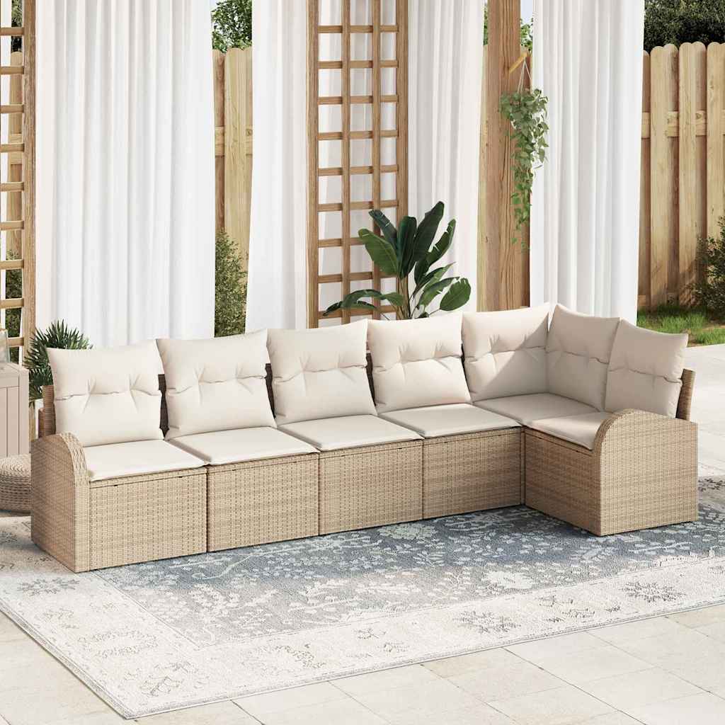 Tuin Sofa Set met kussen 6 pcs Beige Poly riet is nu te koop bij PeponiXL, paradijselijk wonen!