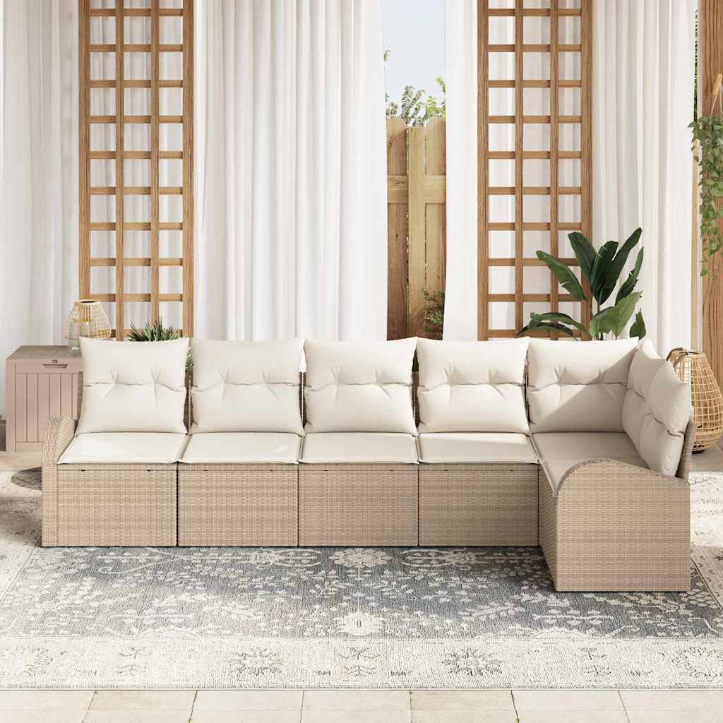 Tuin Sofa Set met kussen 6 pcs Beige Poly riet is nu te koop bij PeponiXL, paradijselijk wonen!