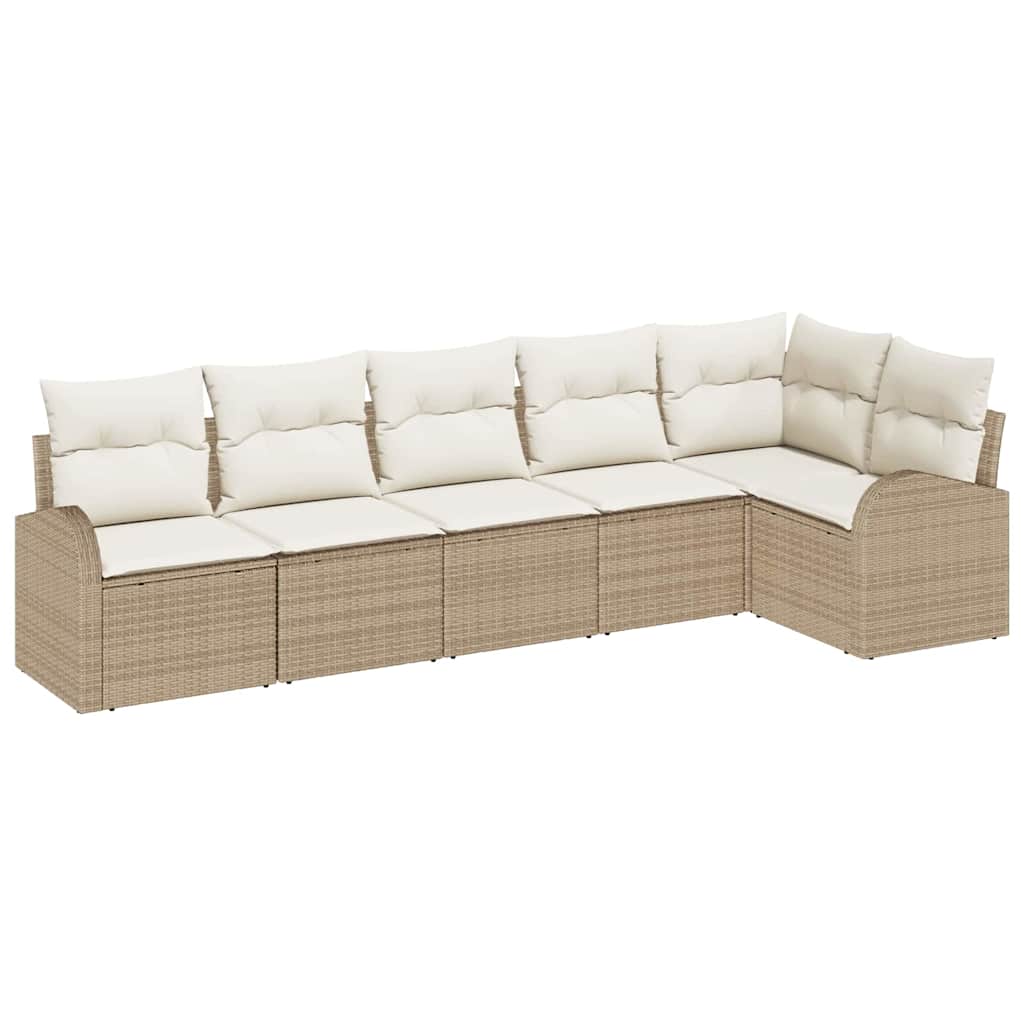 Tuin Sofa Set met kussen 6 pcs Beige Poly riet is nu te koop bij PeponiXL, paradijselijk wonen!
