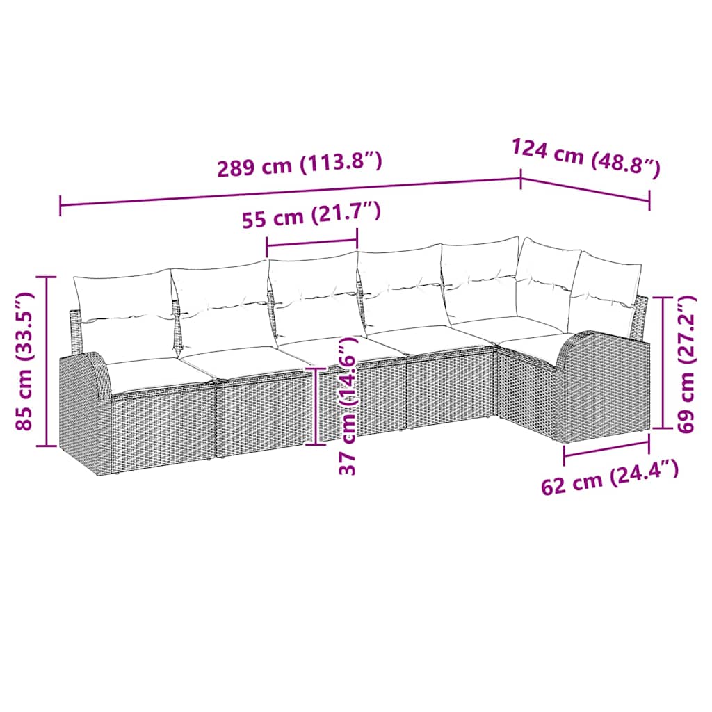 Tuin Sofa Set met kussen 6 pcs Beige Poly riet is nu te koop bij PeponiXL, paradijselijk wonen!