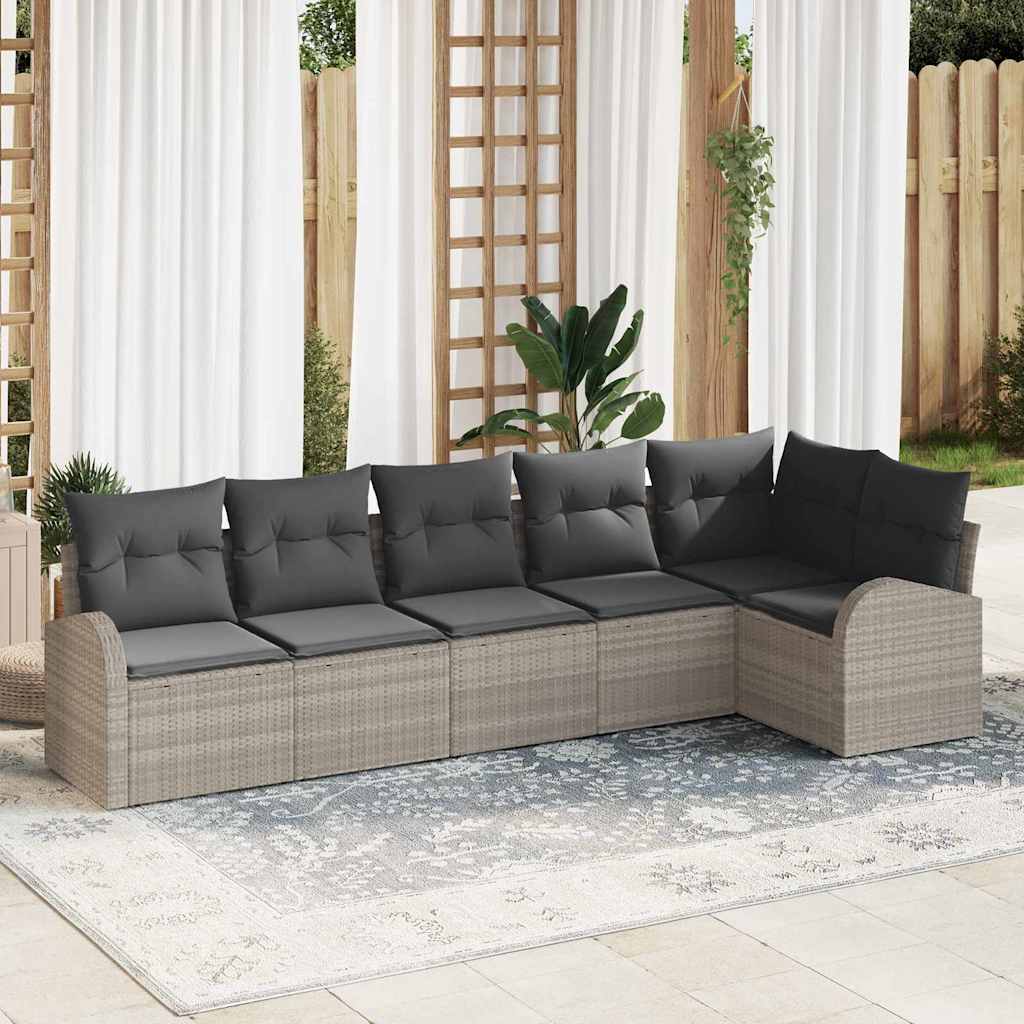 Tuin Sofa Set met kussen 6 pcs Lichtgrijs Poly riet is nu te koop bij PeponiXL, paradijselijk wonen!