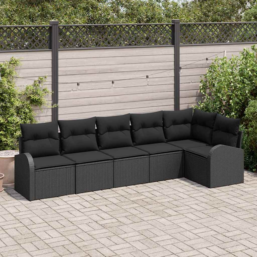 Tuin Sofa Set met kussen 6 pcs Zwart Poly riet is nu te koop bij PeponiXL, paradijselijk wonen!