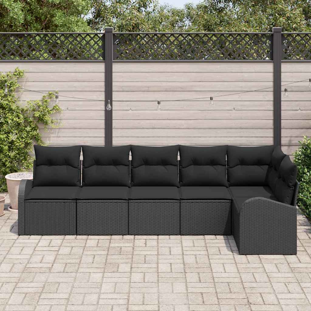 Tuin Sofa Set met kussen 6 pcs Zwart Poly riet is nu te koop bij PeponiXL, paradijselijk wonen!