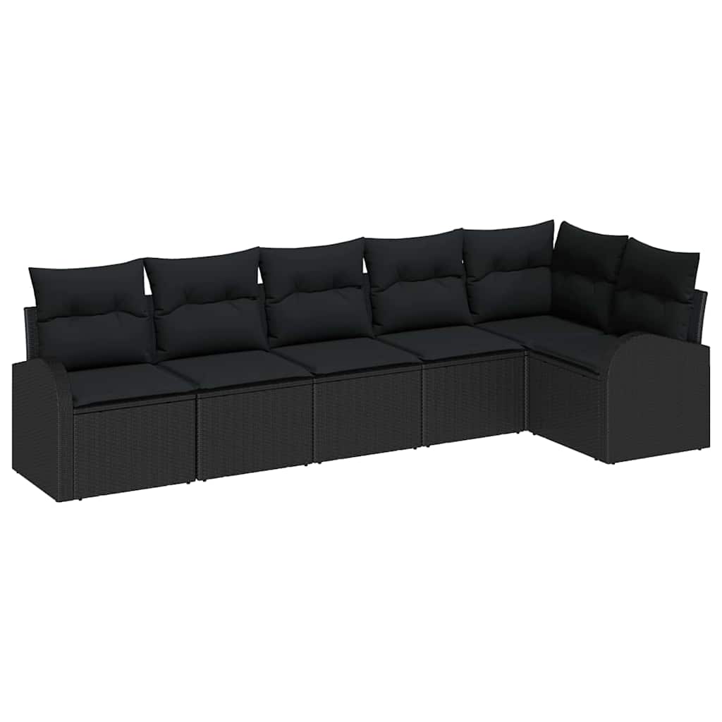 Tuin Sofa Set met kussen 6 pcs Zwart Poly riet is nu te koop bij PeponiXL, paradijselijk wonen!