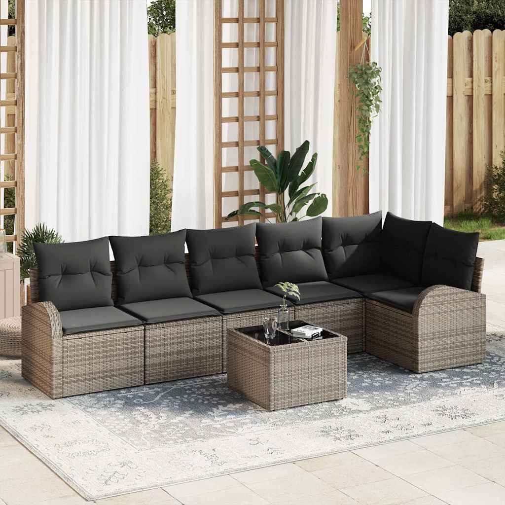Tuin Sofa Set met kussen 7 pcs Grijs Poly riet is nu te koop bij PeponiXL, paradijselijk wonen!