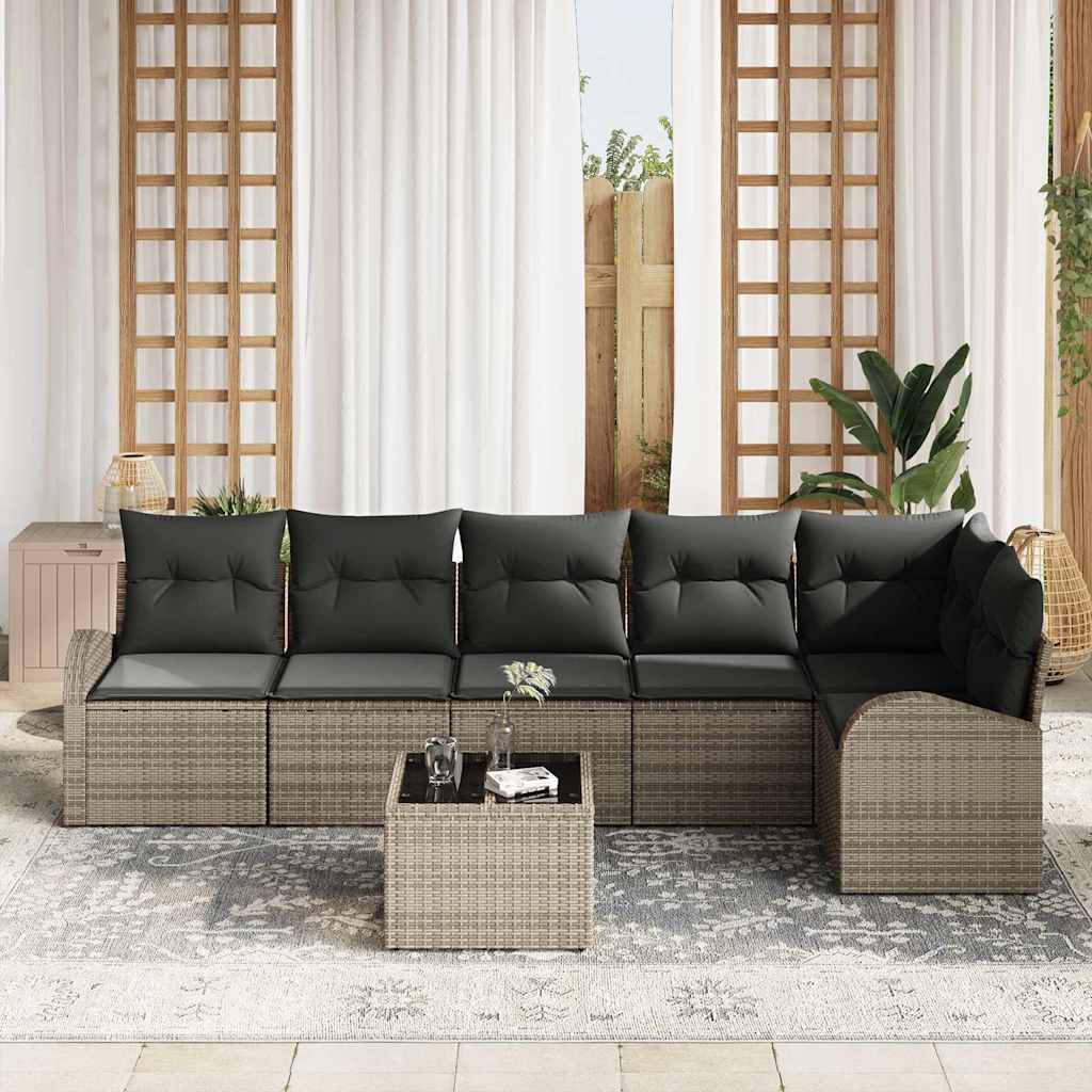 Tuin Sofa Set met kussen 7 pcs Grijs Poly riet is nu te koop bij PeponiXL, paradijselijk wonen!