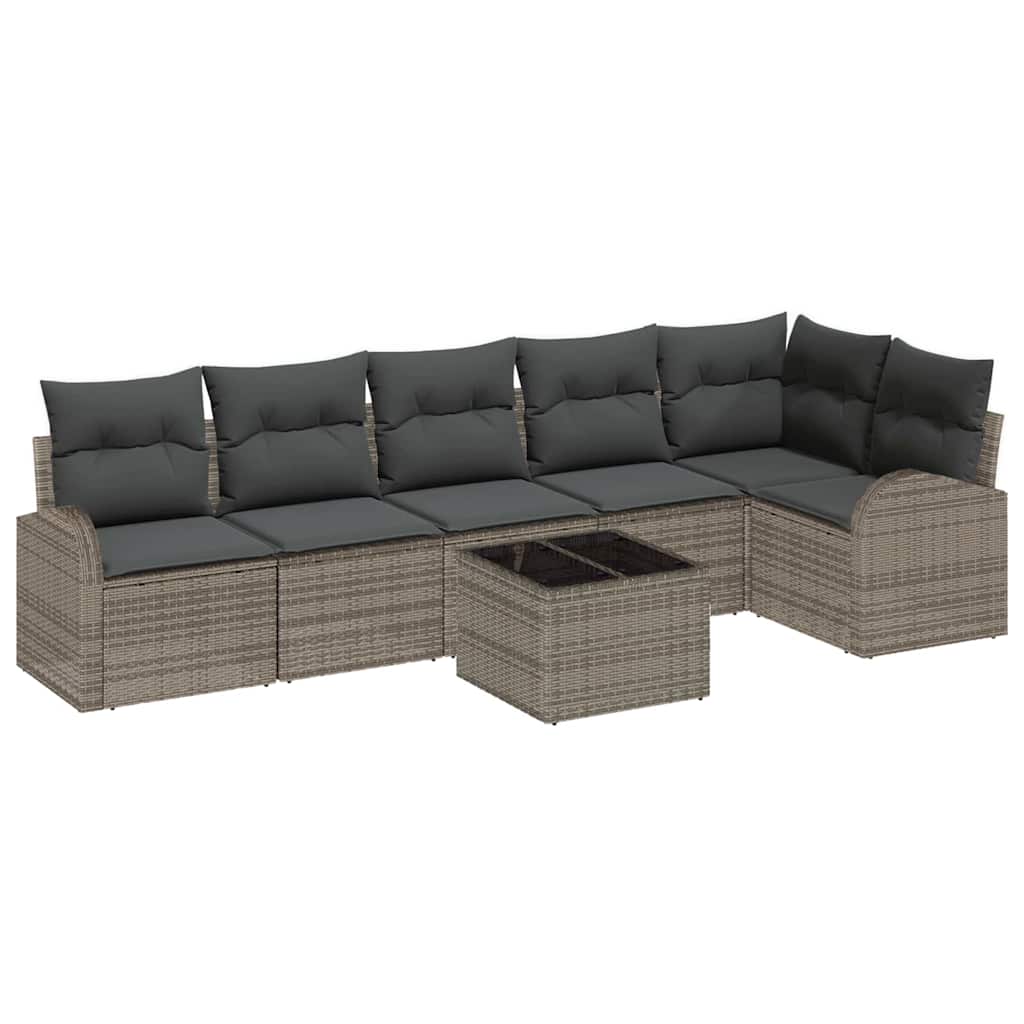 Tuin Sofa Set met kussen 7 pcs Grijs Poly riet is nu te koop bij PeponiXL, paradijselijk wonen!