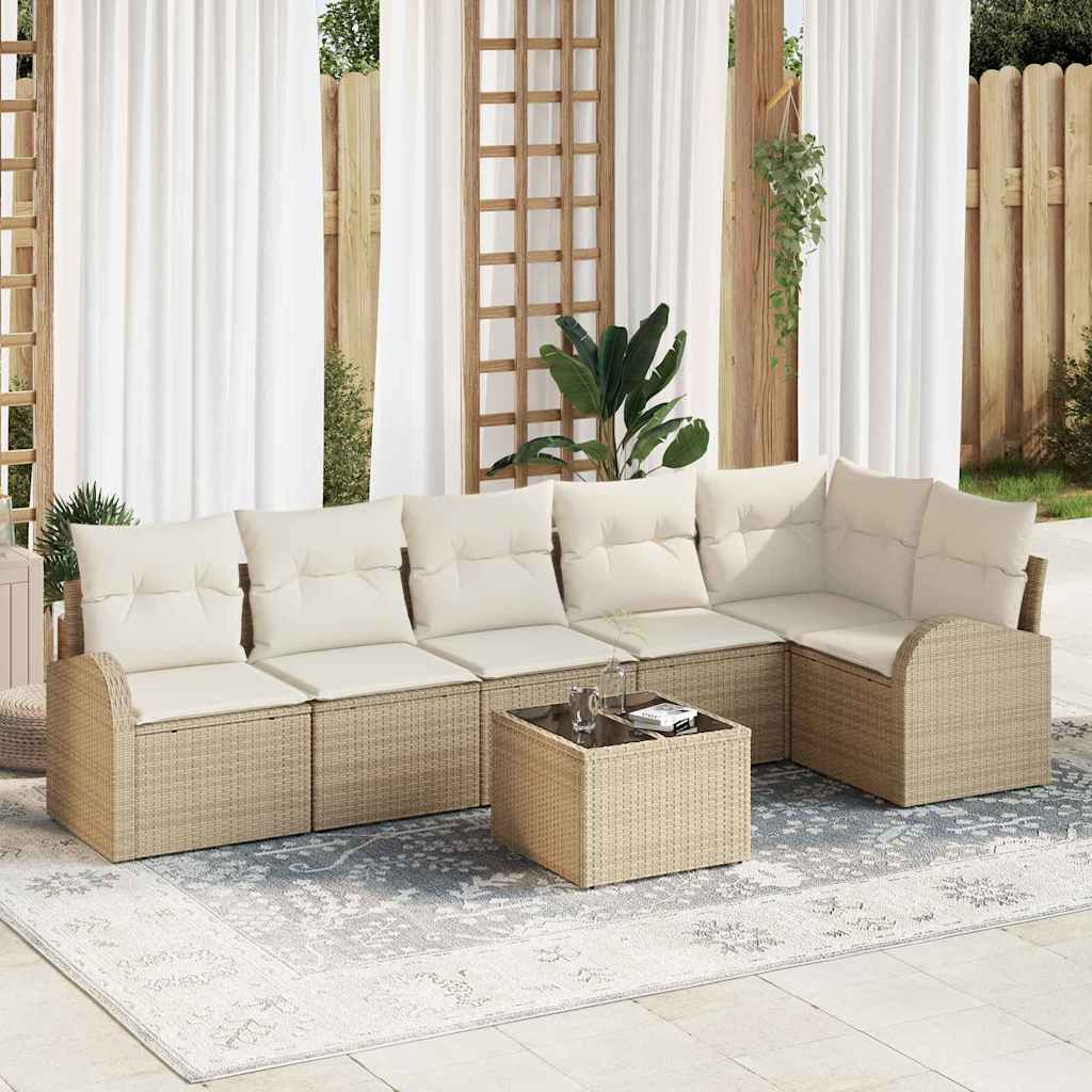 Tuin Sofa Set 7 pcs Beige poly rattan is nu te koop bij PeponiXL, paradijselijk wonen!