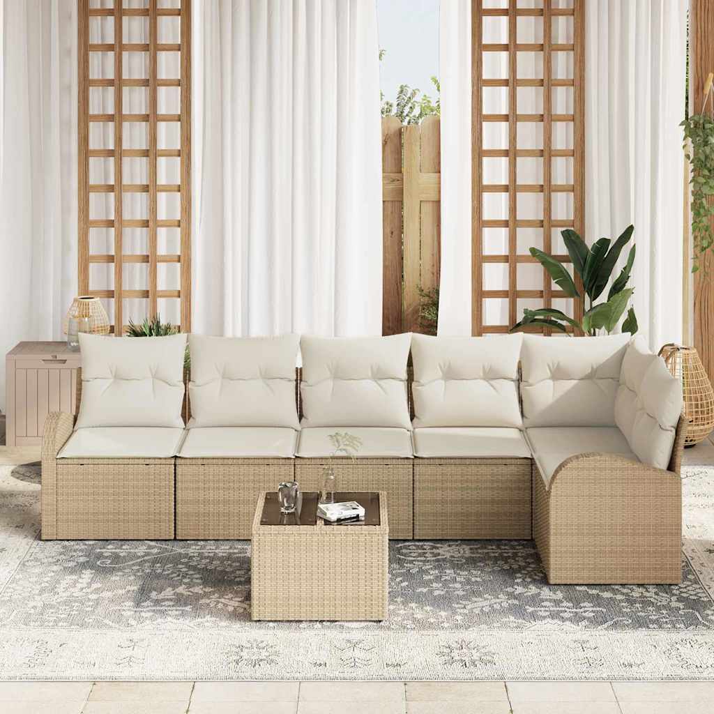Tuin Sofa Set 7 pcs Beige poly rattan is nu te koop bij PeponiXL, paradijselijk wonen!
