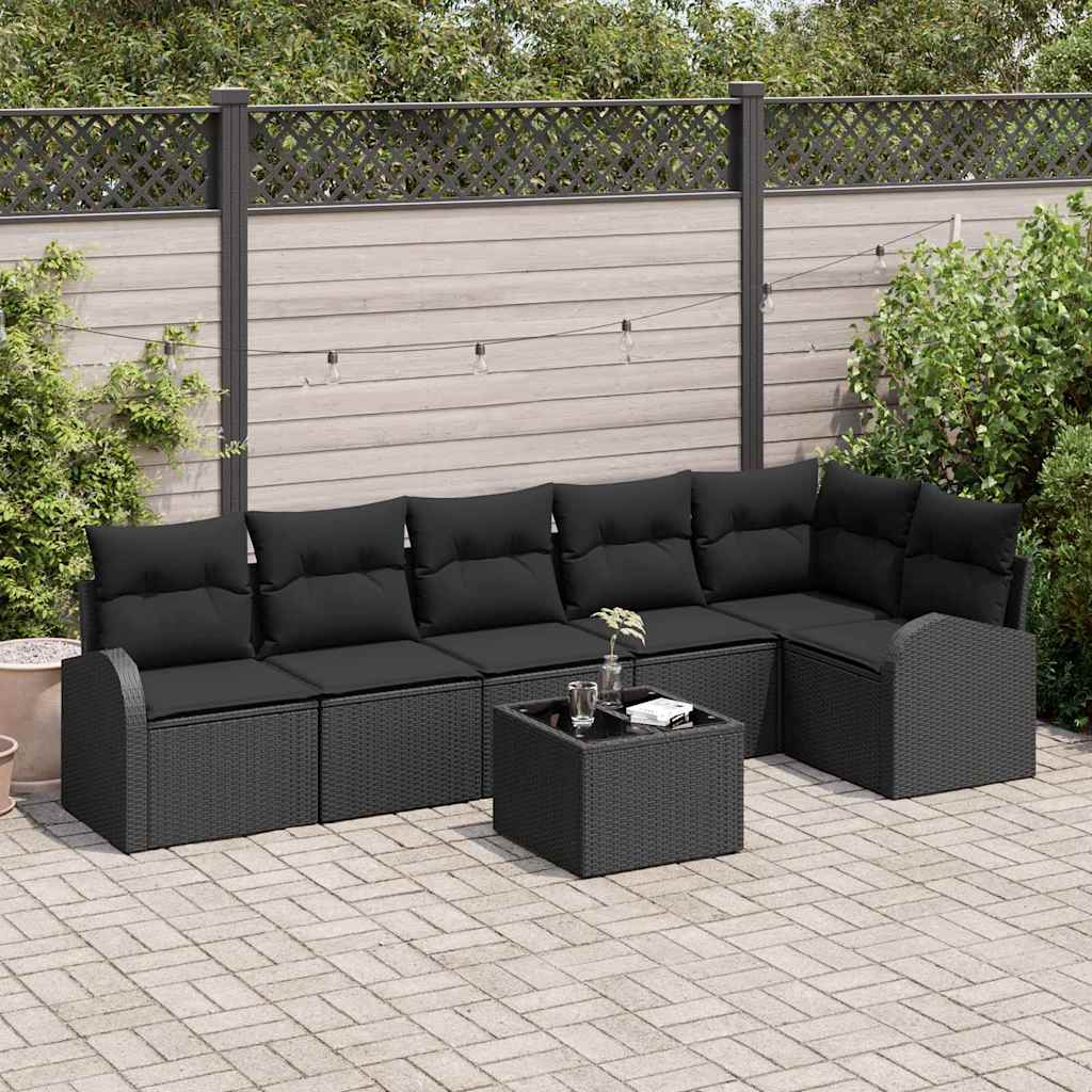 Tuin Sofa Set met kussen 7 pcs Zwart Poly riet is nu te koop bij PeponiXL, paradijselijk wonen!