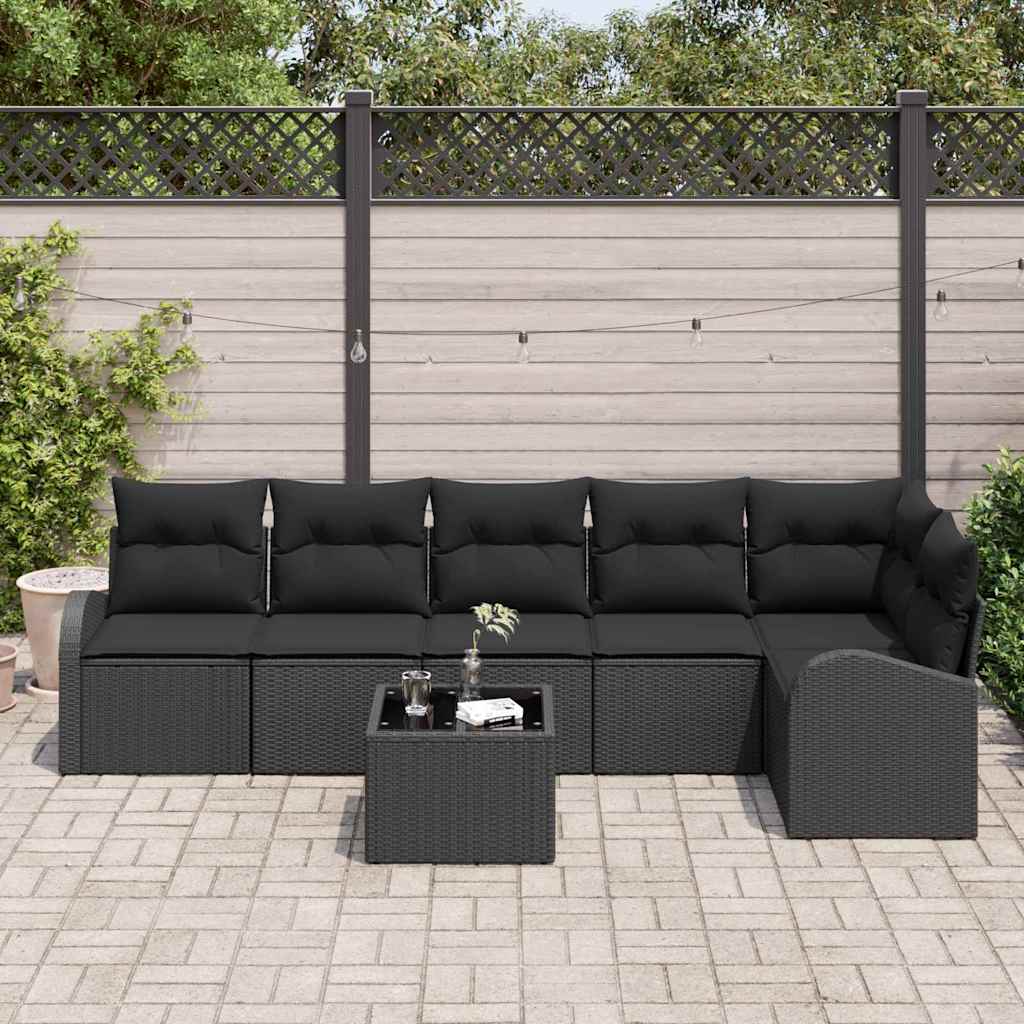 Tuin Sofa Set met kussen 7 pcs Zwart Poly riet is nu te koop bij PeponiXL, paradijselijk wonen!