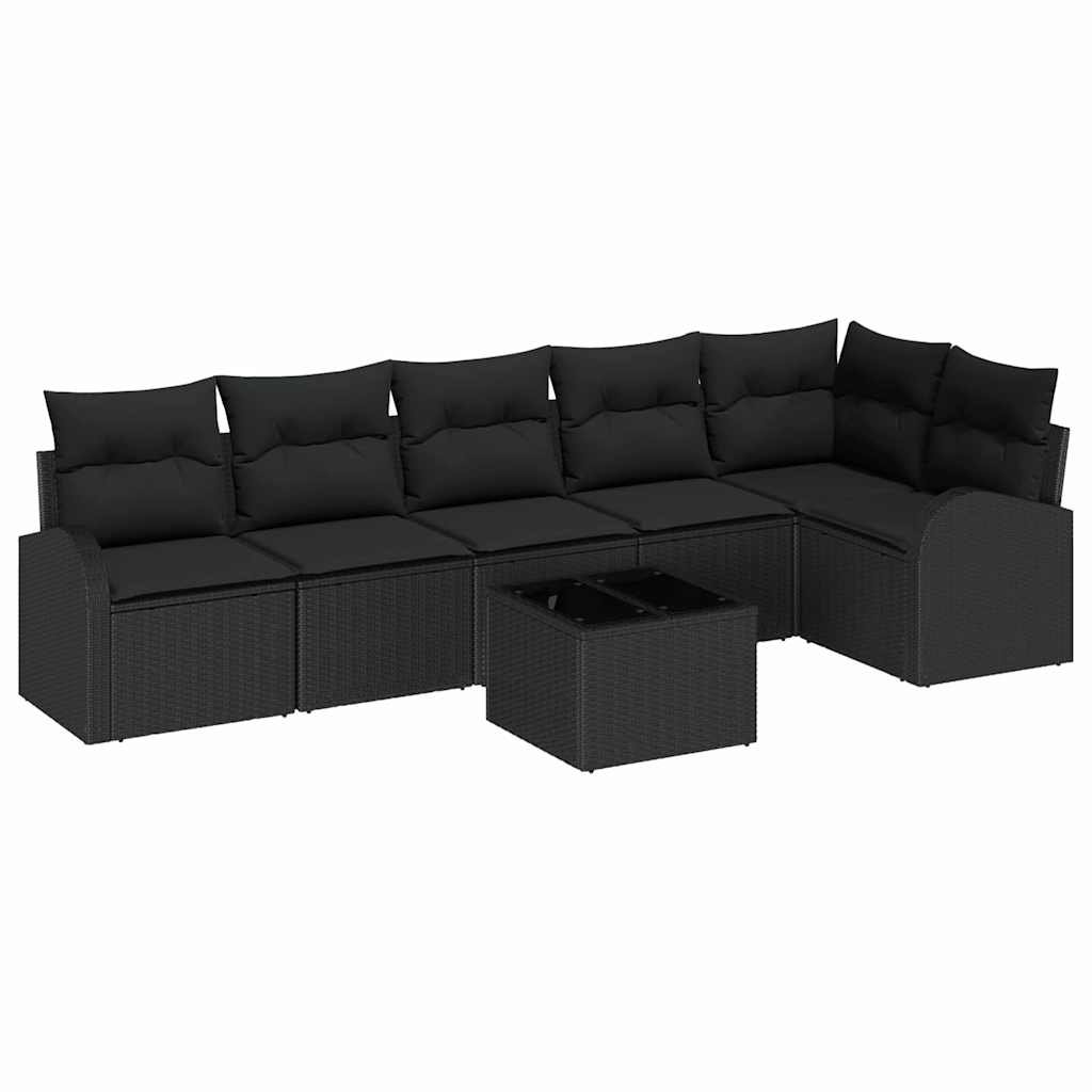 Tuin Sofa Set met kussen 7 pcs Zwart Poly riet is nu te koop bij PeponiXL, paradijselijk wonen!