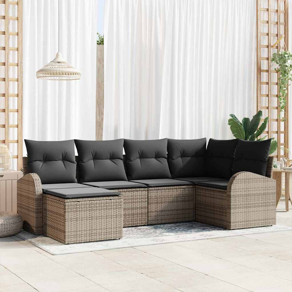 Tuinbankenset 6 pcs Grijs poly rattan is nu te koop bij PeponiXL, paradijselijk wonen!
