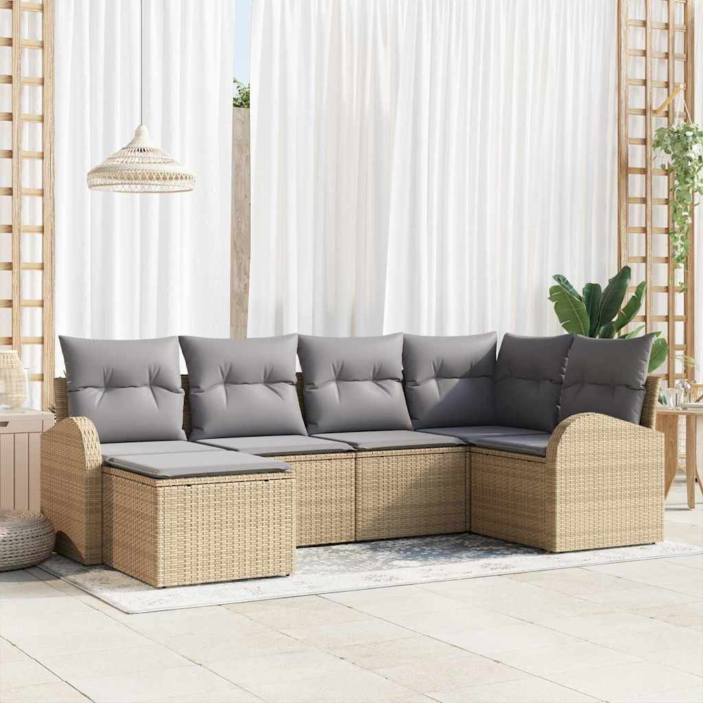 Tuinbankenset 6 pcs Beige poly rattan is nu te koop bij PeponiXL, paradijselijk wonen!
