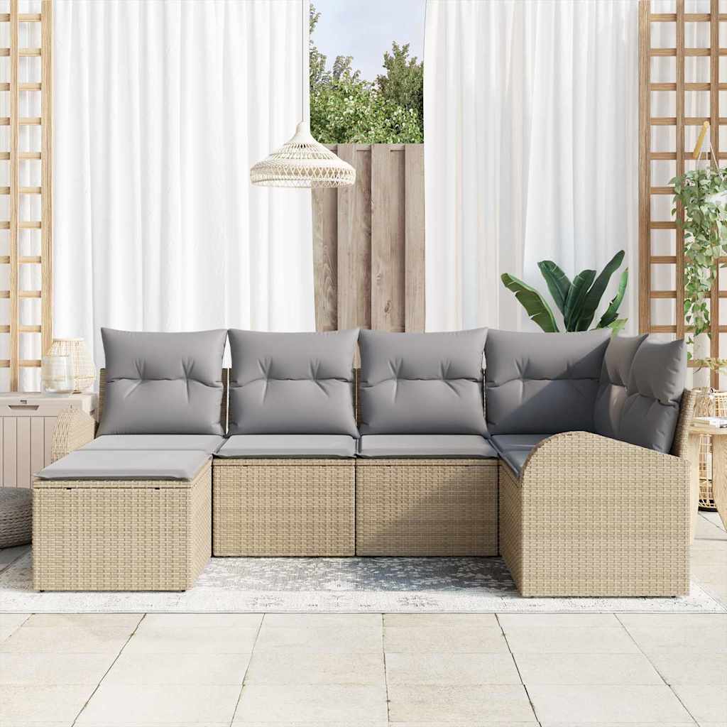 Tuinbankenset 6 pcs Beige poly rattan is nu te koop bij PeponiXL, paradijselijk wonen!