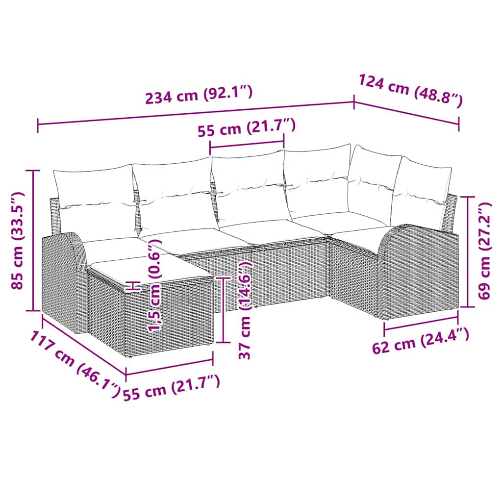 Tuinbankenset 6 pcs Beige poly rattan is nu te koop bij PeponiXL, paradijselijk wonen!