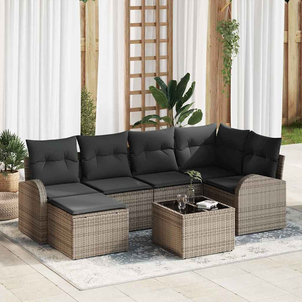 Tuinbankenset 7 pcs Grijs poly rattan is nu te koop bij PeponiXL, paradijselijk wonen!