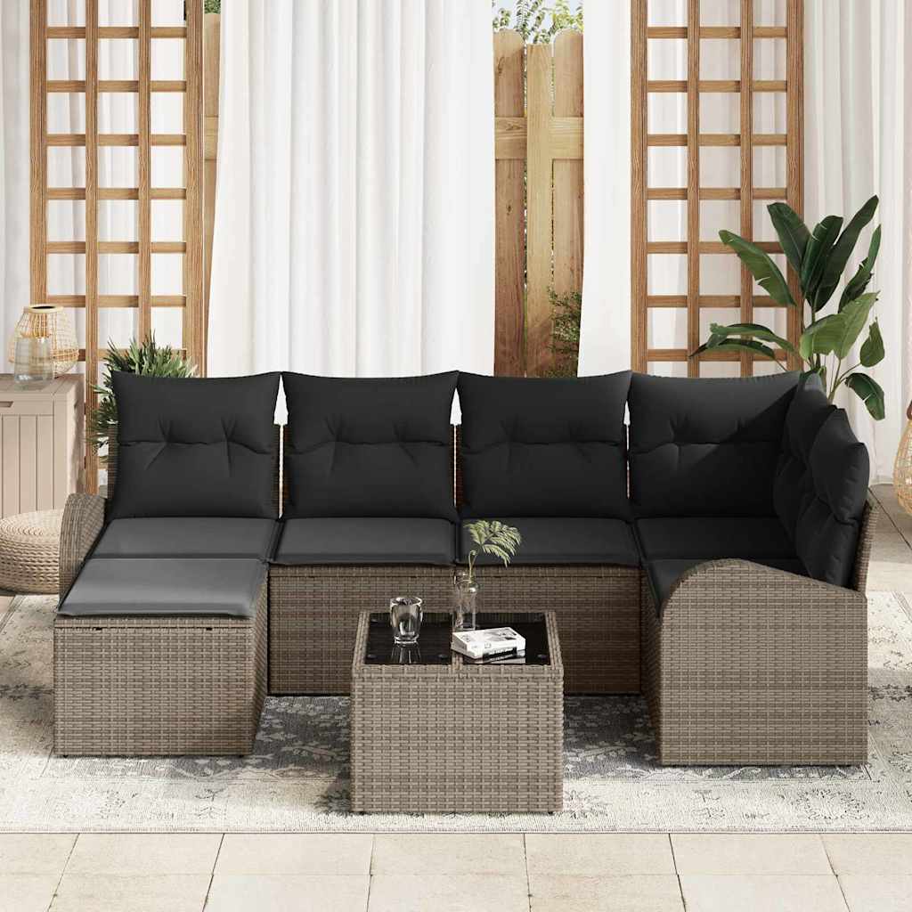 Tuinbankenset 7 pcs Grijs poly rattan is nu te koop bij PeponiXL, paradijselijk wonen!