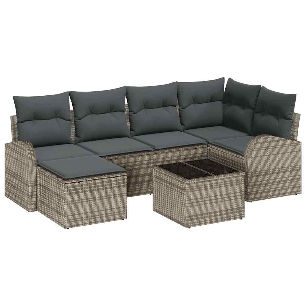 Tuinbankenset 7 pcs Grijs poly rattan is nu te koop bij PeponiXL, paradijselijk wonen!