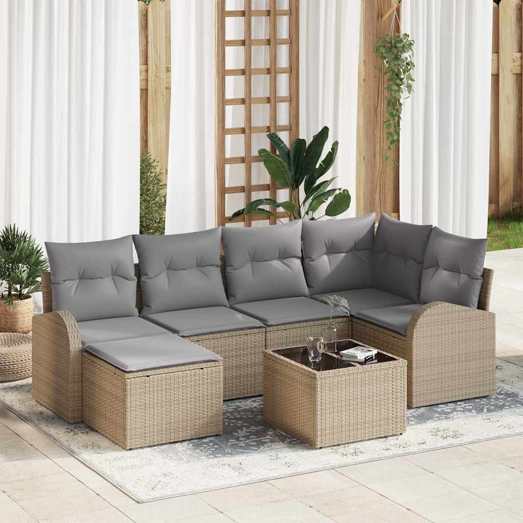 Tuinbankenset 7 pcs Beige poly rattan is nu te koop bij PeponiXL, paradijselijk wonen!