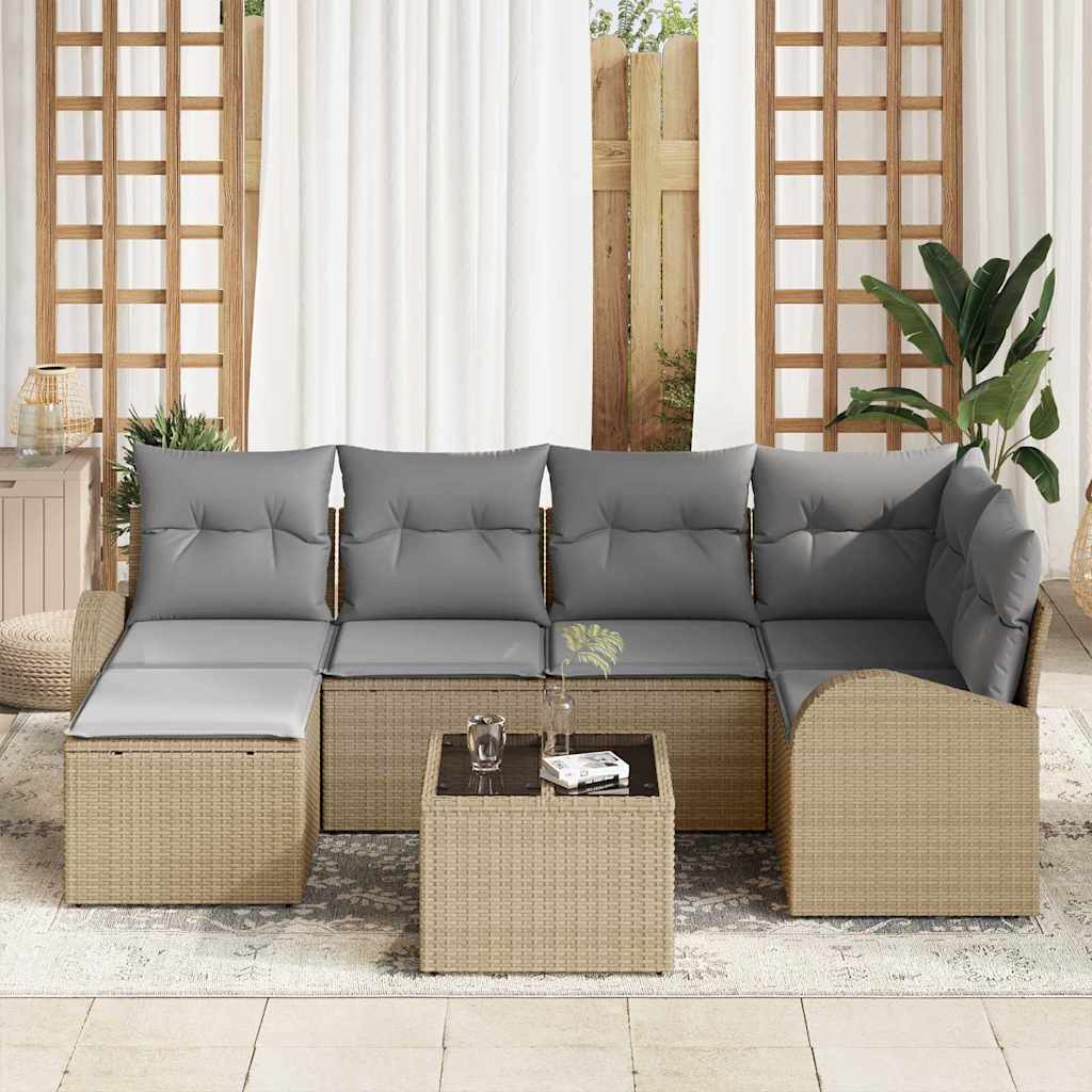 Tuinbankenset 7 pcs Beige poly rattan is nu te koop bij PeponiXL, paradijselijk wonen!