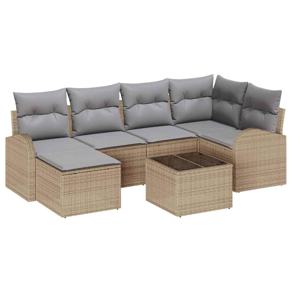 Tuinbankenset 7 pcs Beige poly rattan is nu te koop bij PeponiXL, paradijselijk wonen!