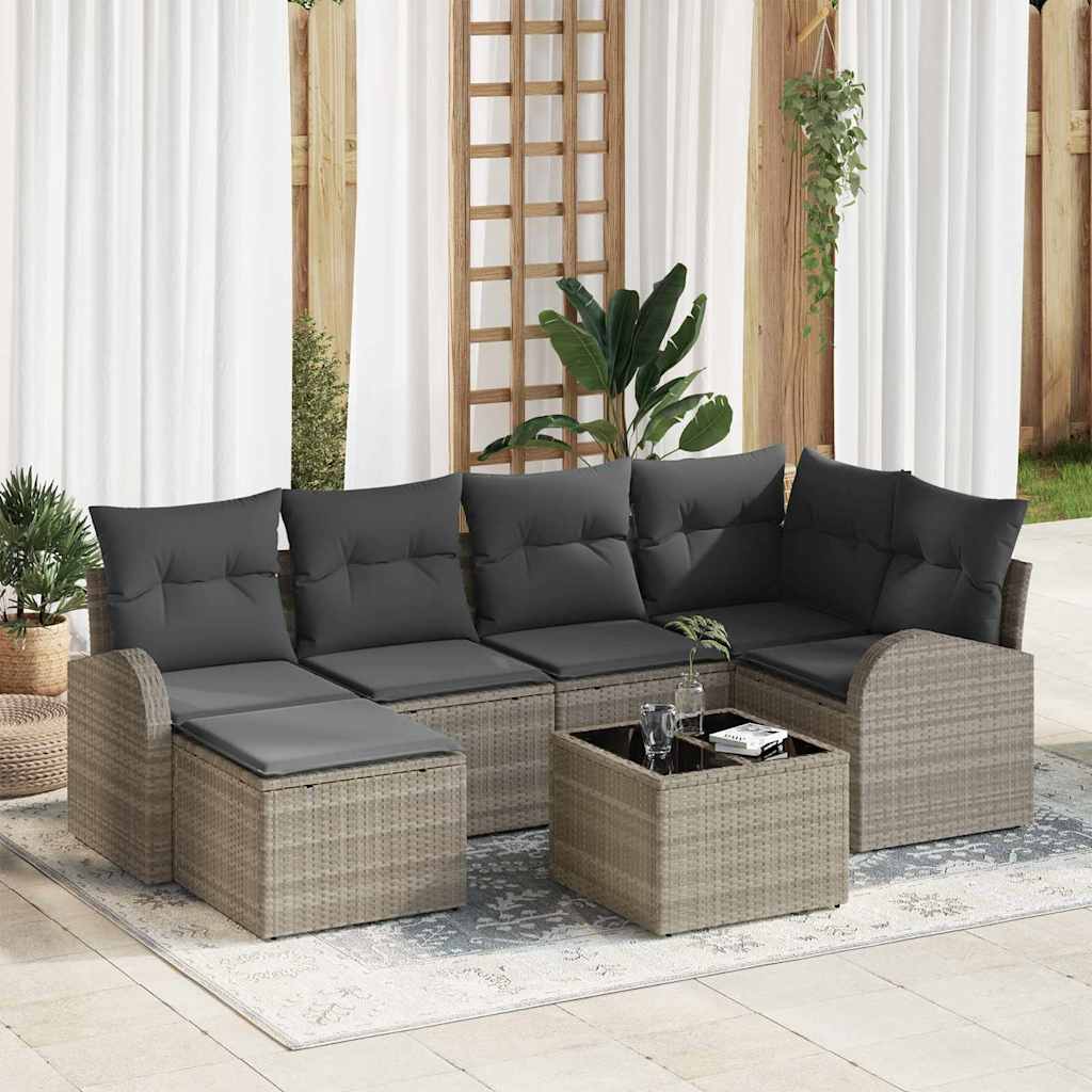 Tuinbankenset 7 pcs Lichtgrijs poly rattan is nu te koop bij PeponiXL, paradijselijk wonen!