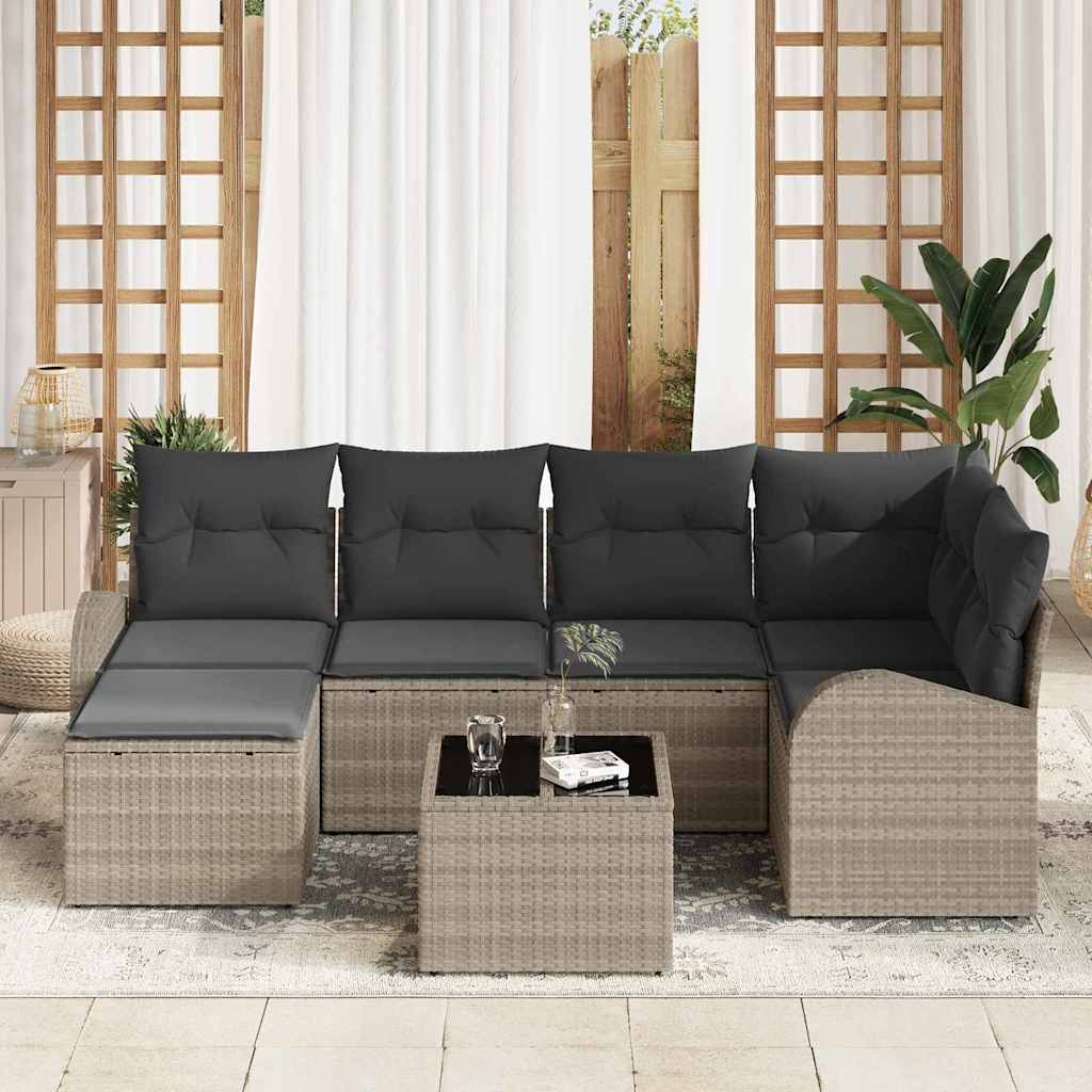 Tuinbankenset 7 pcs Lichtgrijs poly rattan is nu te koop bij PeponiXL, paradijselijk wonen!