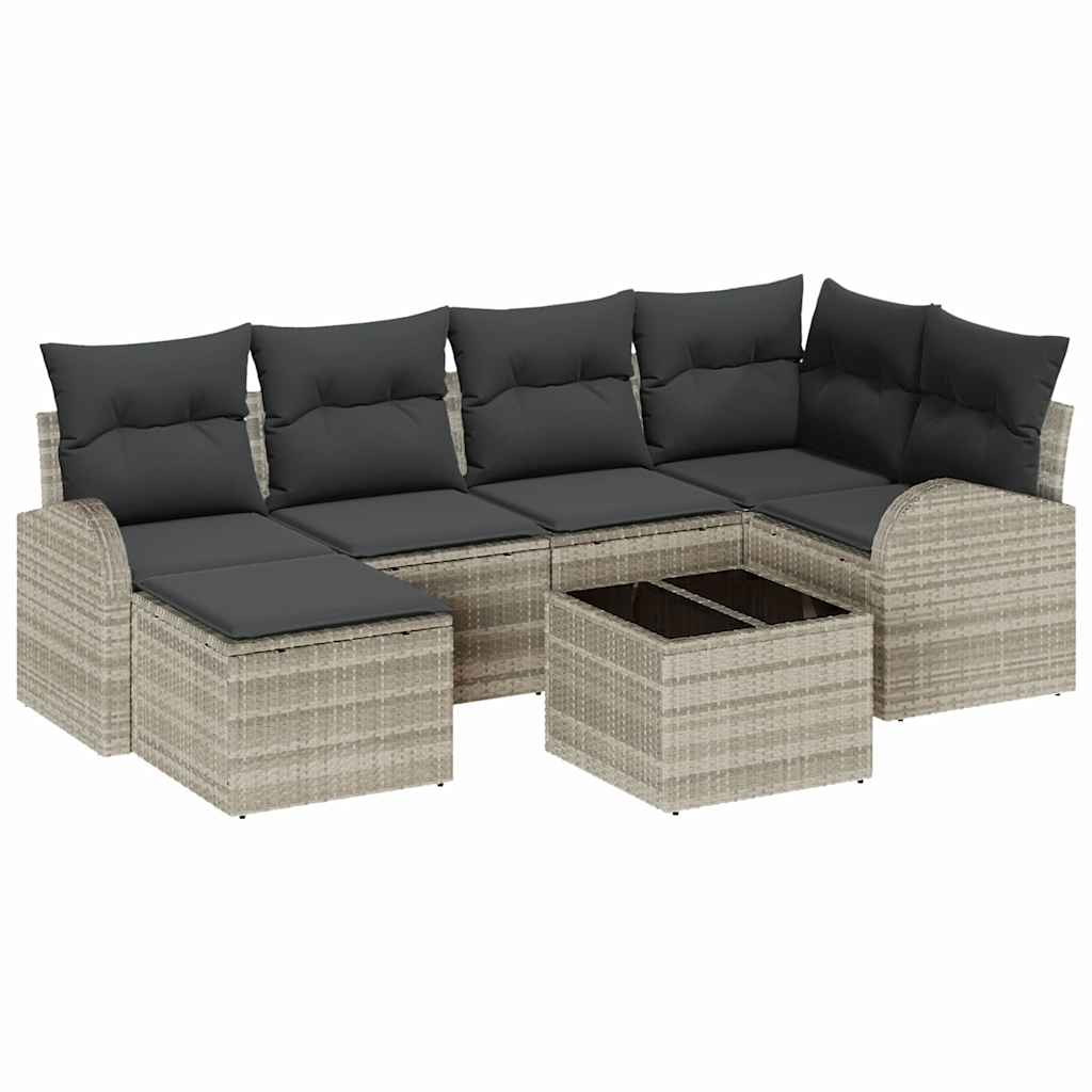 Tuinbankenset 7 pcs Lichtgrijs poly rattan is nu te koop bij PeponiXL, paradijselijk wonen!