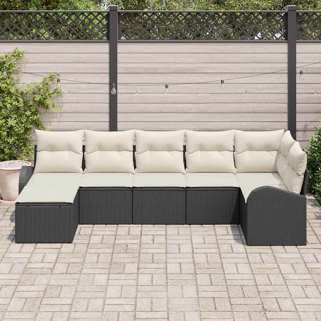 Tuin Sofa Set met kussen 7 pcs Zwart Poly riet is nu te koop bij PeponiXL, paradijselijk wonen!